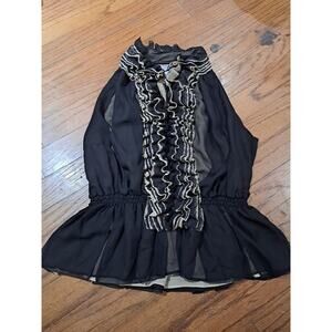 Black & Tan Neiman Marcus ROBERT RODRIGUEZ For Target Sleeveless Ruffled Top L